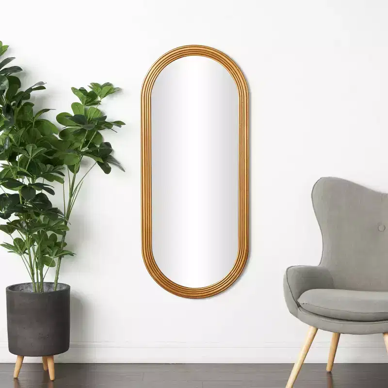 51x22 Wooden Oval Wall Mirror with Dimensional Carved Frame Brown - Olivia & May