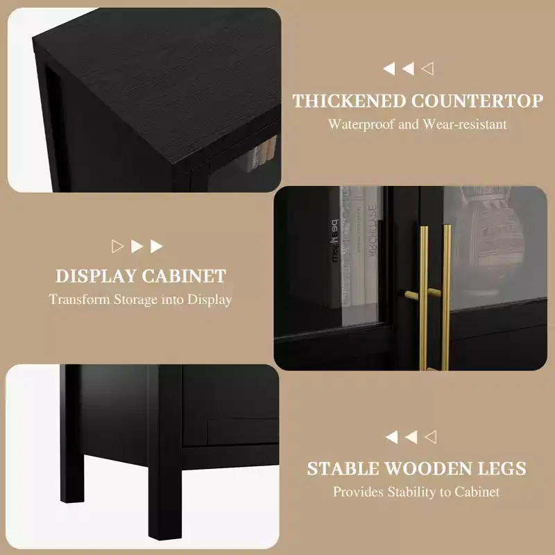 55.12 Large Buffet Cabinet with Storage, Sideboard Buffet Cabinet with Glass Doors