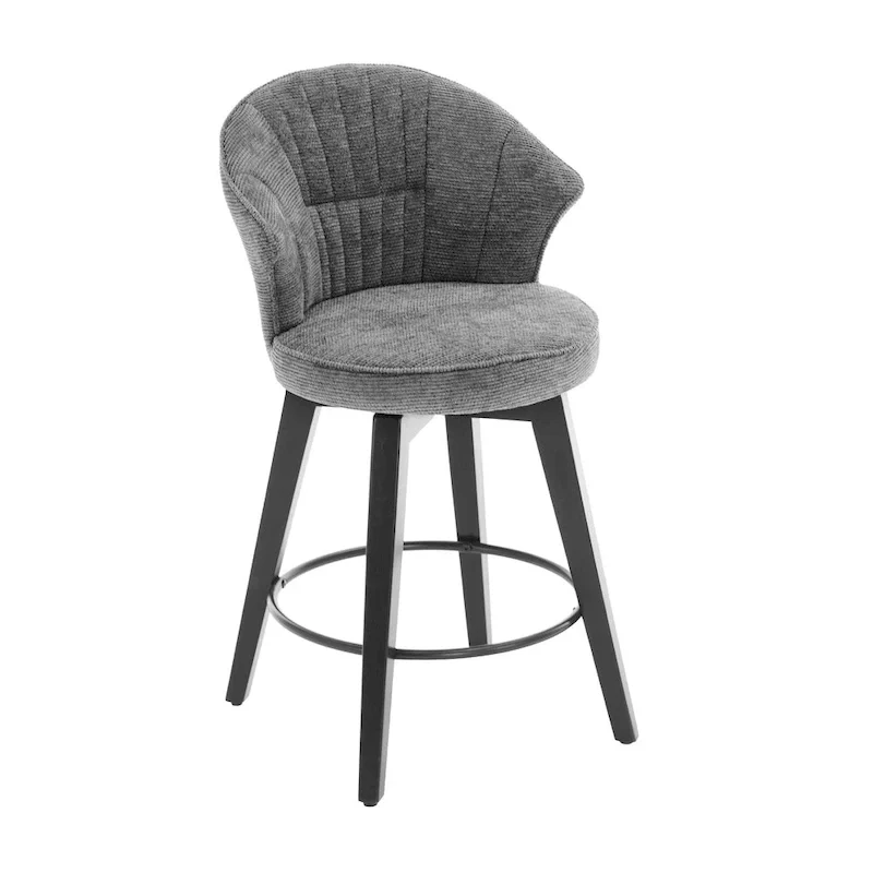 White / Blue / Dark Grey Swivel Bar Stools, Set of 2, Chenille Cushioned Counter Height Chairs with Metal Legs