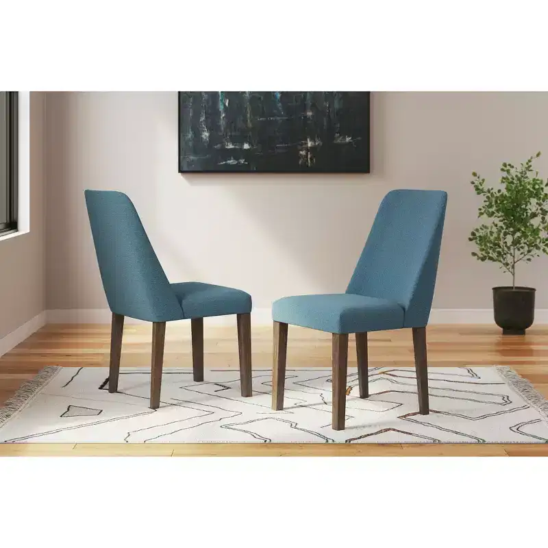 Lyncott Contemporary Dining Room Upholstered Side Chair with Foam Cushion, Set of 2, Blue & Brown