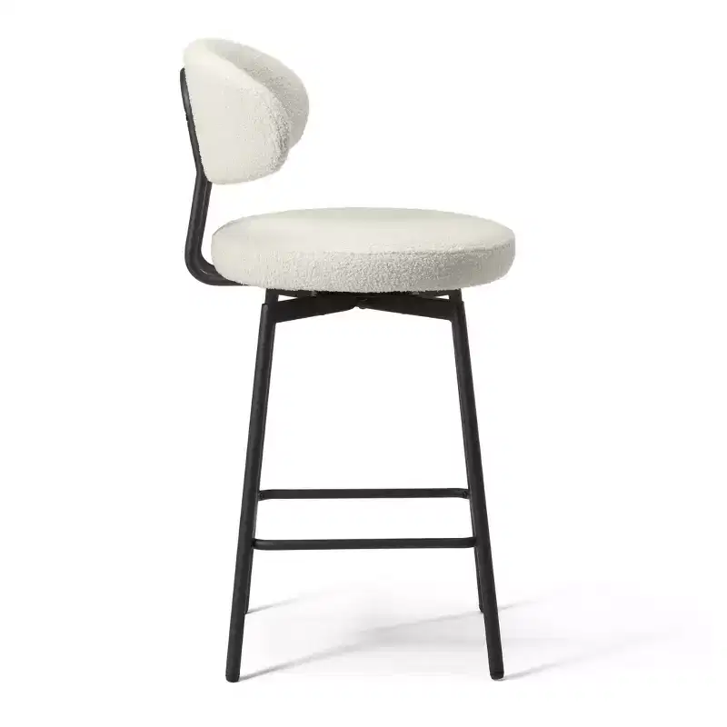 Modern Upholstered Faux Shearling Fabric Counter Height Bar Stools with Back (Set of 2