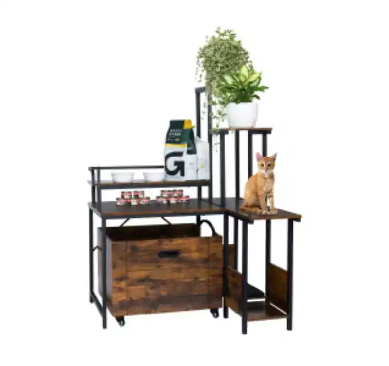 Plant Stand Cat Litter Box Enclosure (Iron + MDF + PB) -