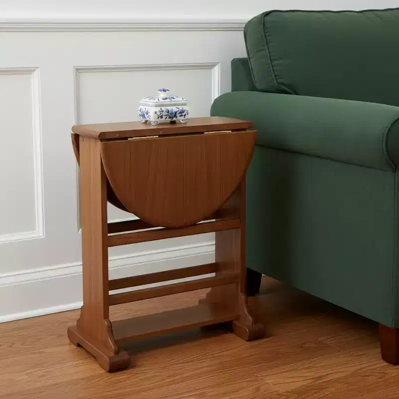HomeRoots 21 Brown Solid Wood Oval Drop Leaf End Table