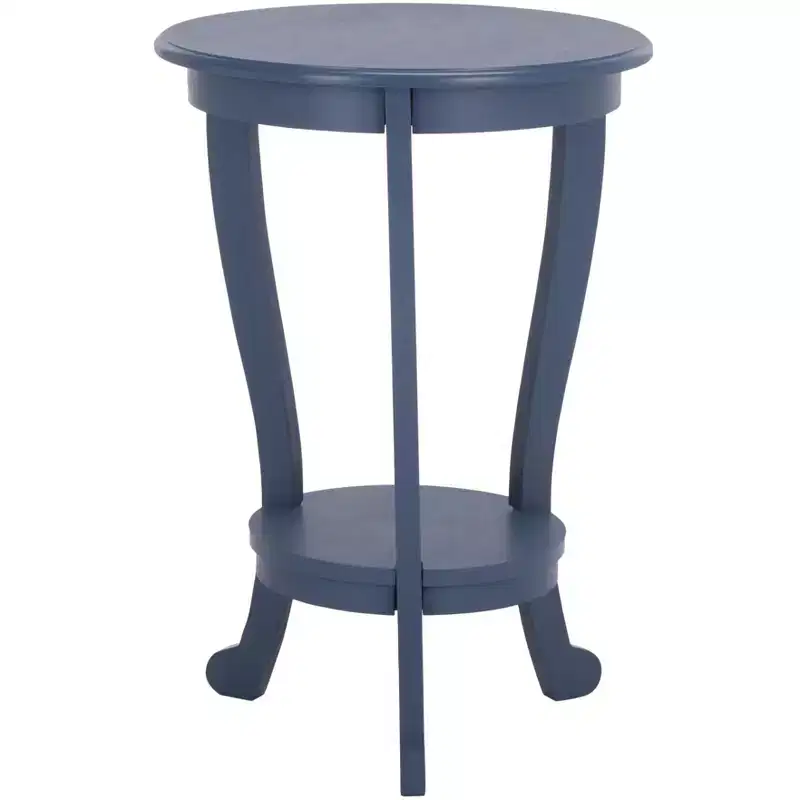 Round Pedestal Side Table with Lower Shelf, Vintage Grey Pine, Traditional Style