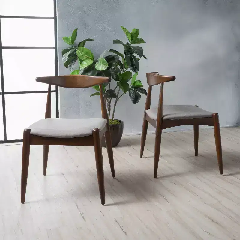 GDFStudio Virgil Mid Century Modern Fabric and Rubberwood Dining Chairs (Set of 2)