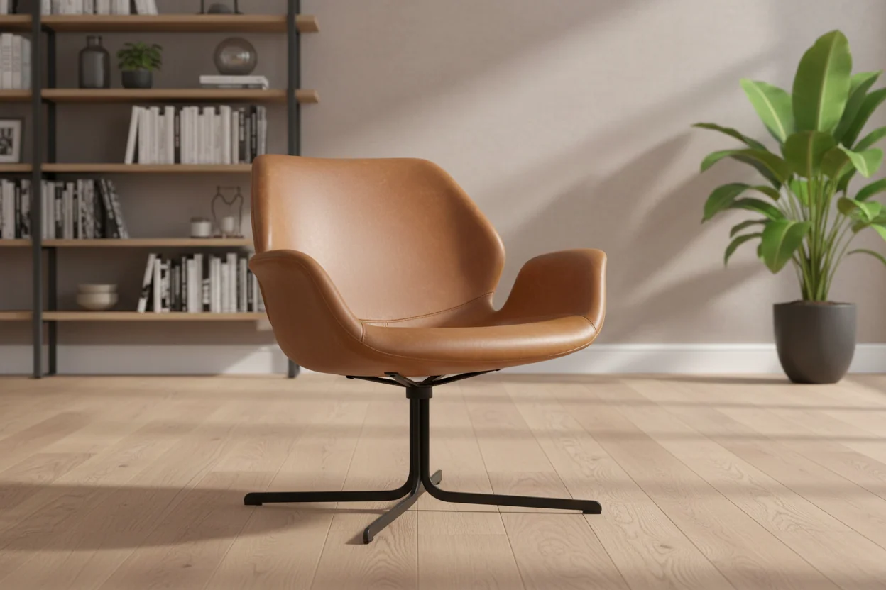 Faux Leather Swivel Lounge Chair with Steel Legs