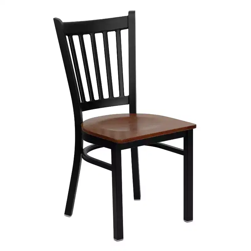 Black Metal Frame Vertical Back Dining Chair – Vinyl or Wood Seat, Seats 1