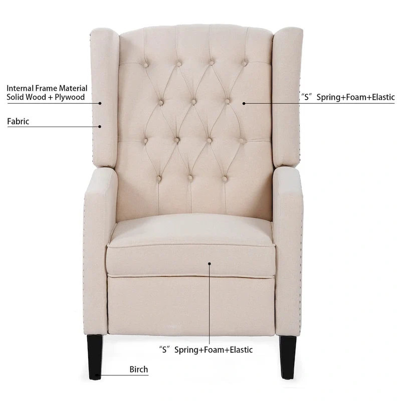 27 Wide Upholstered Manual Recliner, Wing Sofa Chair with Wood Legs