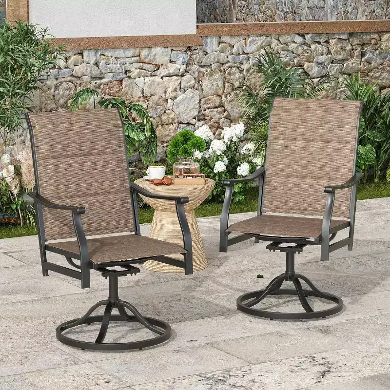 Set of 2 360 Swivel Outdoor Dining Chairs - Textilene Fabric Metal Armchairs for All-Weather Use, Ergonomic Design Ideal