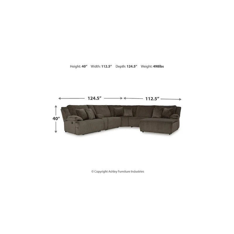 Top Tier Brown 6-Piece Reclining Sectional with Chaise - 147W x 134D x 41H