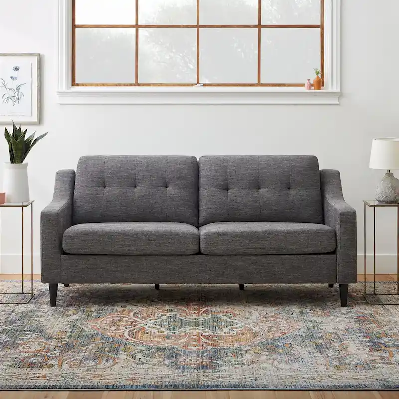 75 Fabric Sofa with Concave Curved Armrests