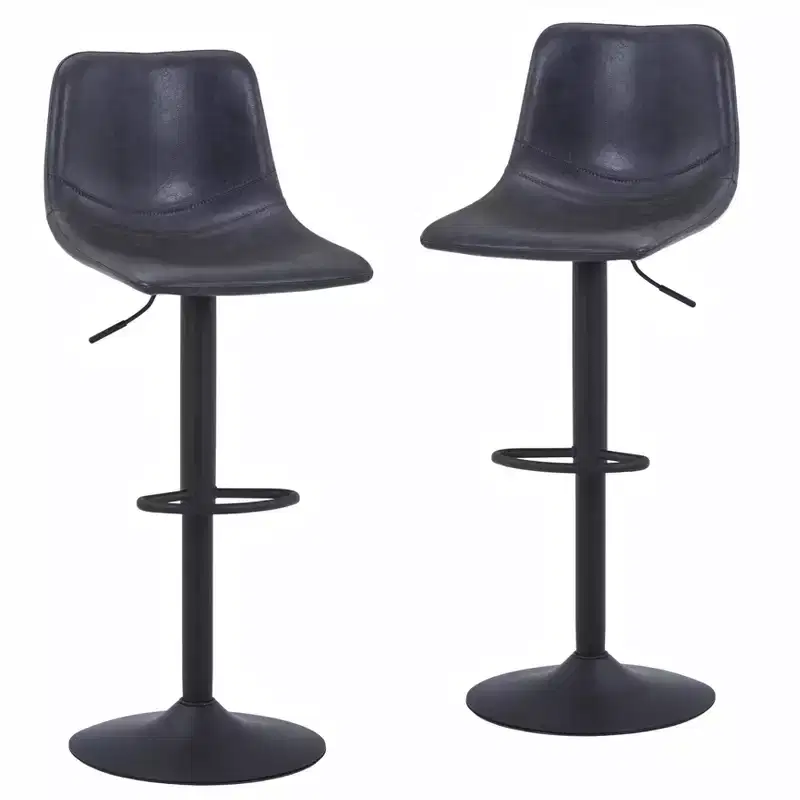 Adjustable Swivel Bar Stool Set of 2 Faux Leather Footrest Counter Height Kitchen