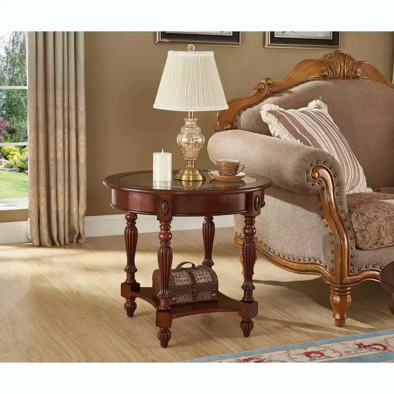 EHMKNP Oval Classic Solid Wood End Table with Glass Top