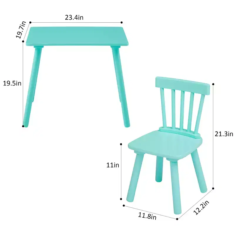 VECELO Kids Table and Chairs Set, Windsor Design Square Table with 2 Chairs, Suitable for Children to Play and Activities, Green