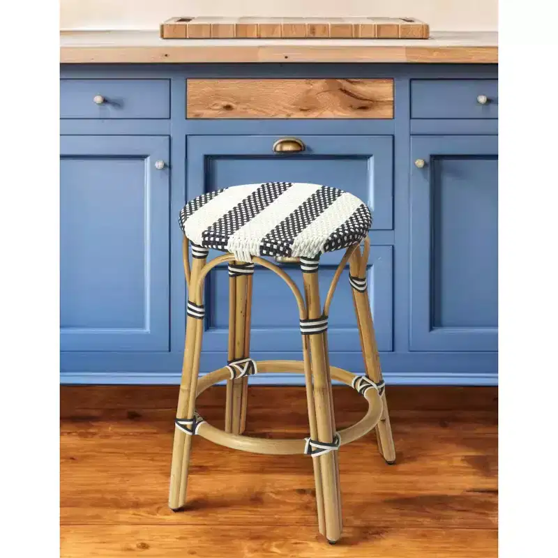 Round Rattan Backless Counter Height Bar Stool, 24 Inch
