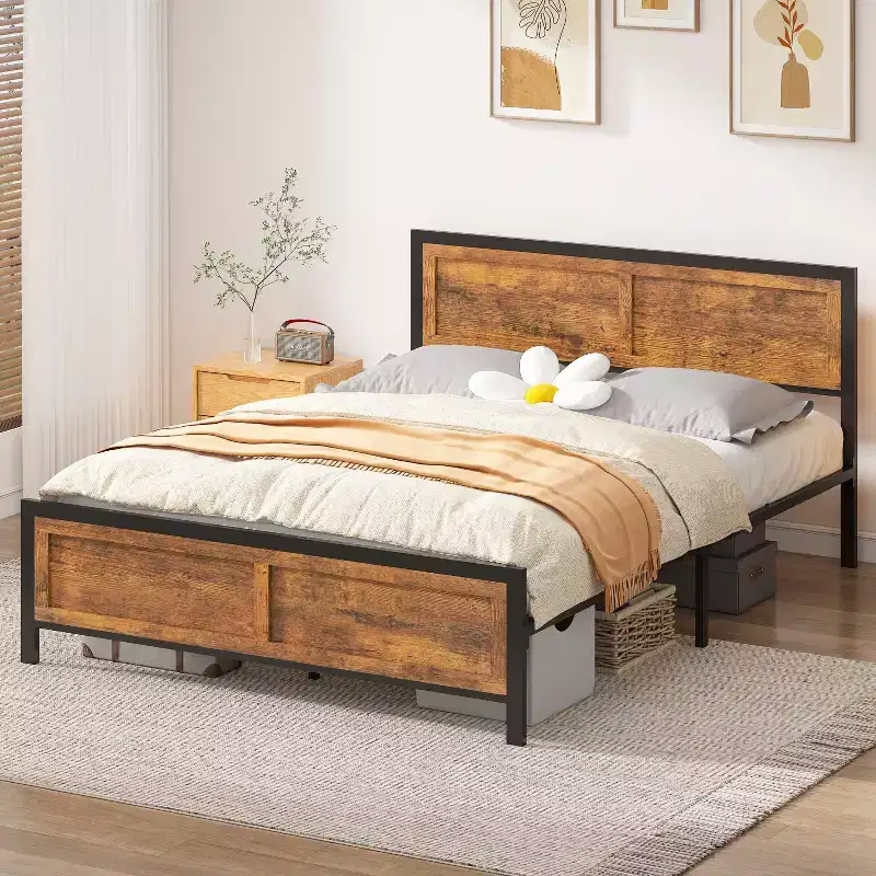 retro-style board bed frame is suitable for mattresses ranging from 10 inches to 14 inches in height,