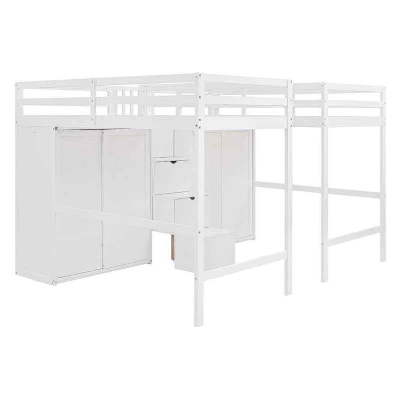 Double Twin Loft Beds with Wardrobes and Staircase