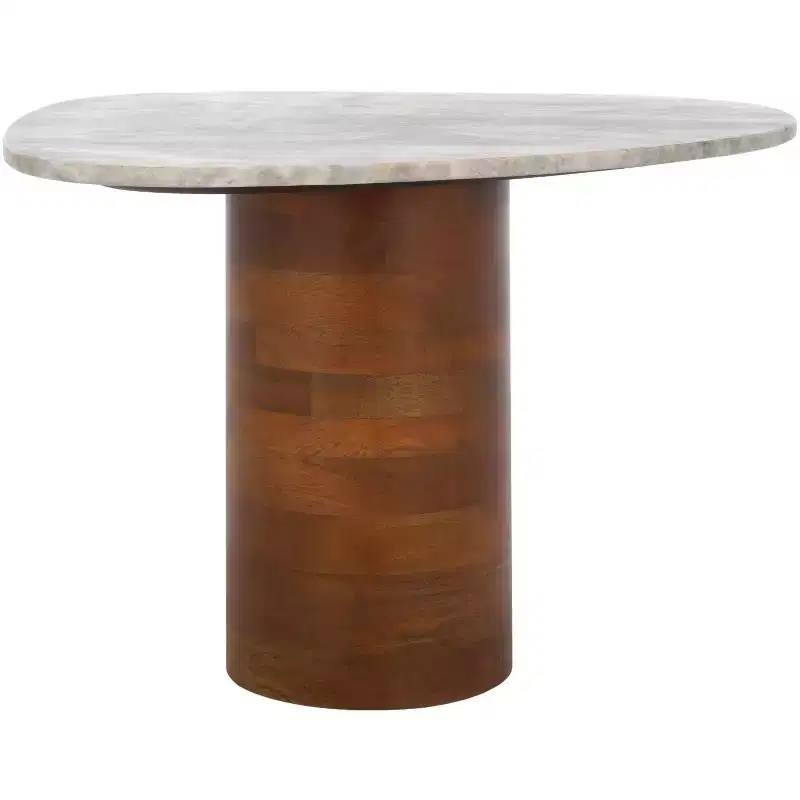 Marble-Top Mango Wood Side Table – Off-White & Brown, Contemporary Indoor Accent, 21.7