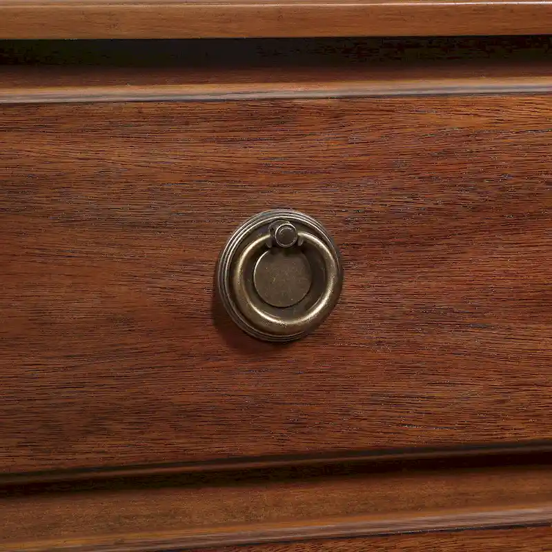 Brown Acacia Veneer 3-Drawer Nightstand with Antique Bronze Ring Pulls for 1 Person