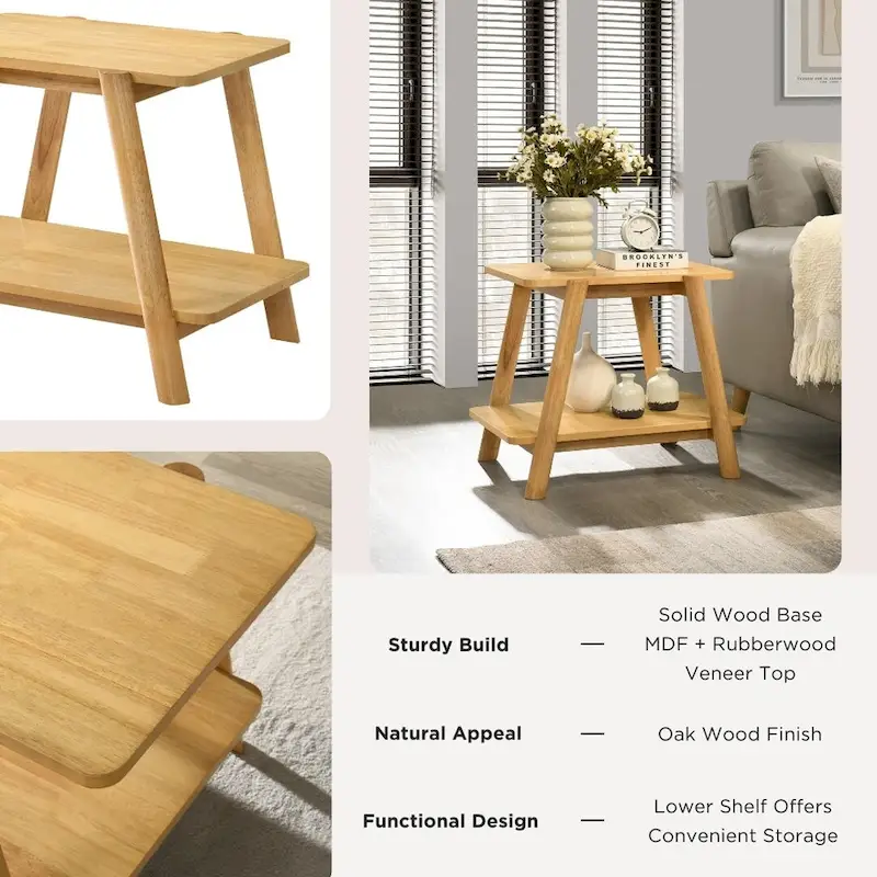 Roundhill Furniture Metz Mid-Century Modern Wood Shelf End Table