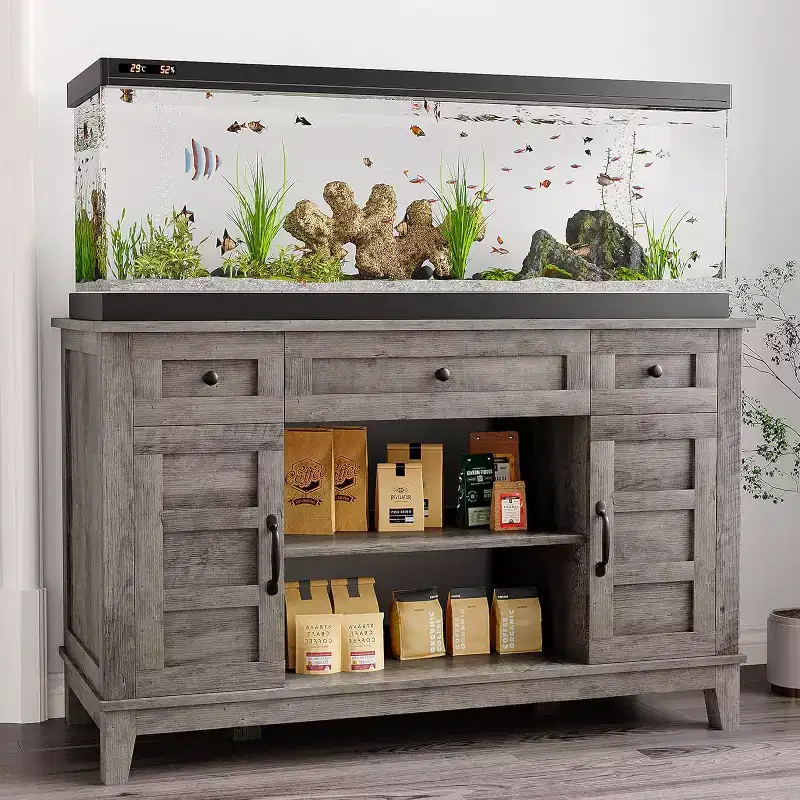 55-75 Gallon Aquarium Stand with Power Outlet, Storage Cabinets and Adjustable Shelves