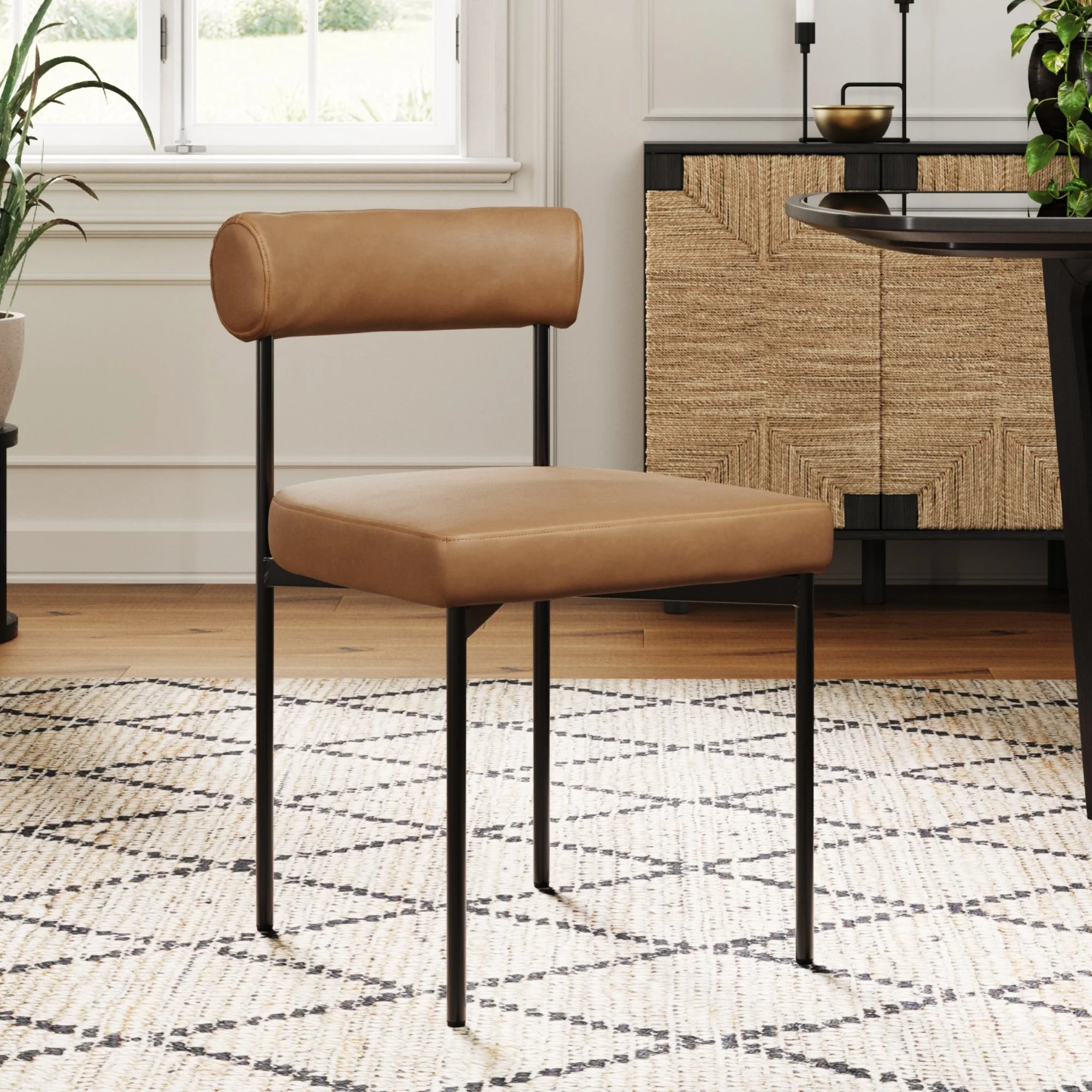 Metal Upholstered Modern Dining Chair Light Brown