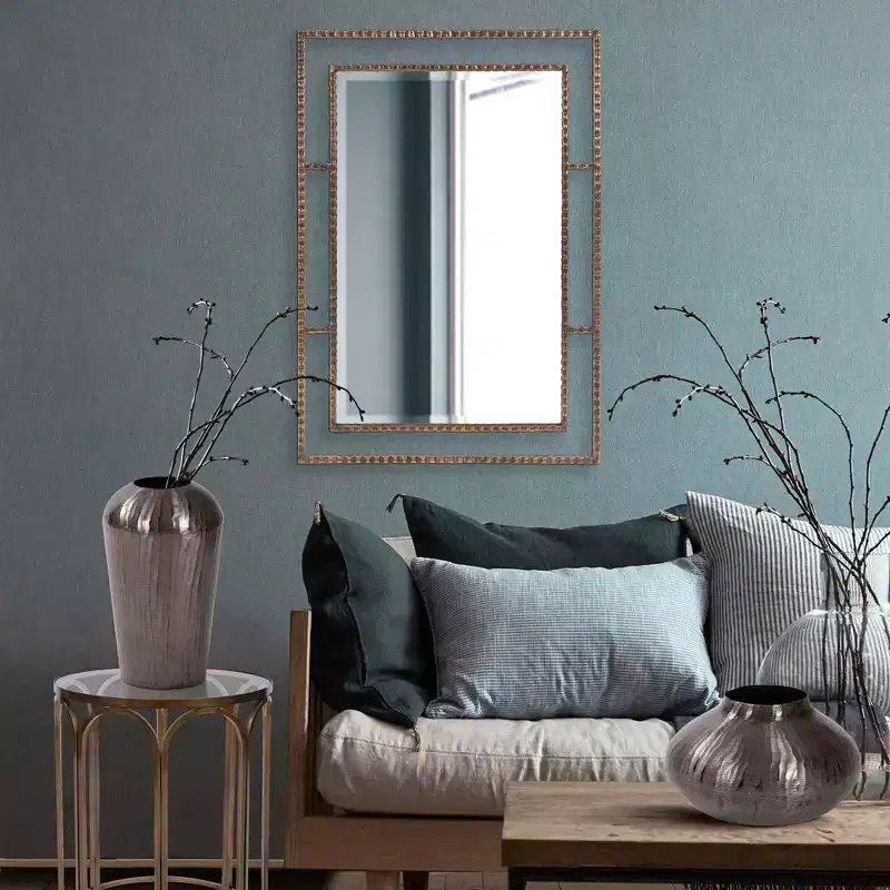 Iron Rectangle Wall Mirror - Antique Gold, Rebar Texture, 33 x 23 in.