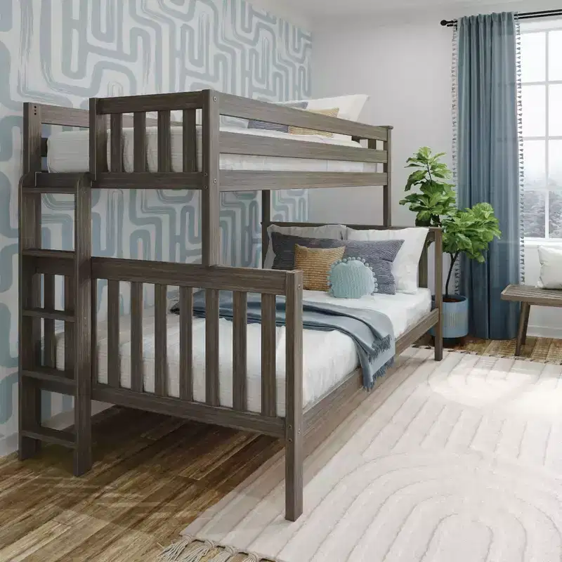 Max & Lily Solid Wood Bunk Bed, Twin over Full with Ladder on End for Kids