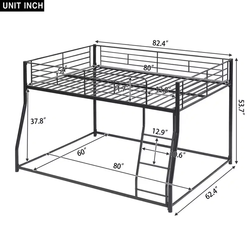 Twin XL over Queen Metal Bunk Bed with Ladder and Safety Guardrail