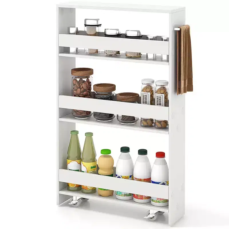 4-Tier Slim Storage Cart with Open Shelves Rolling Kitchen Cart on Wheels Narrow
