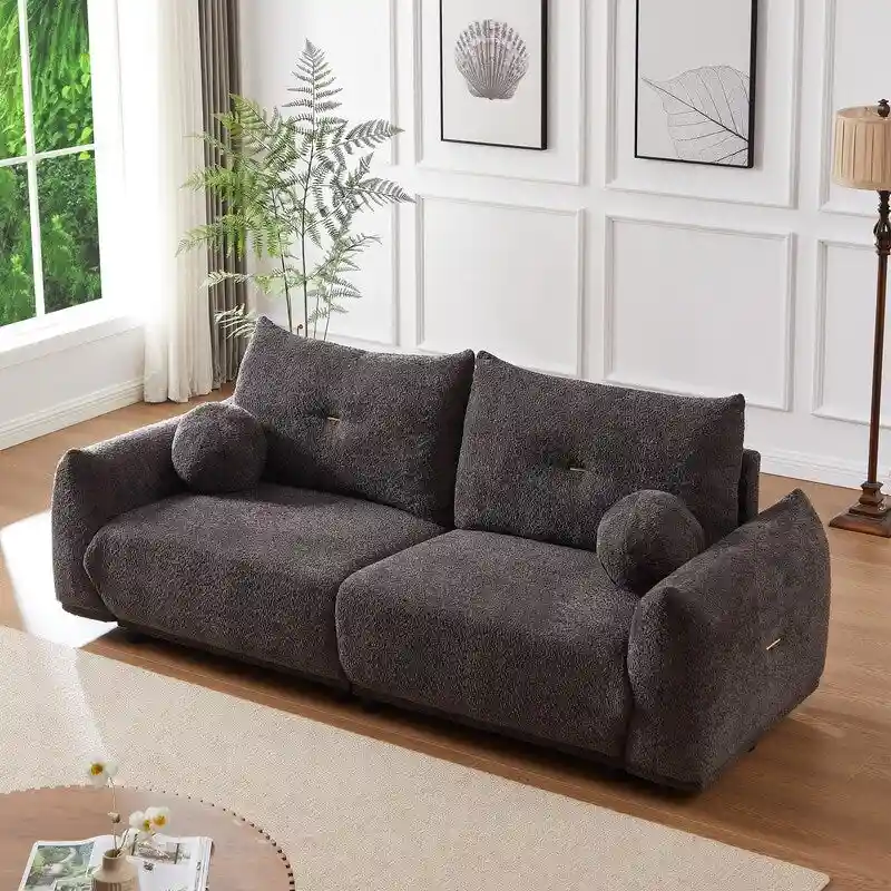 Mid-Century Modern Sofa with 2 Cushions and 2 Pillows