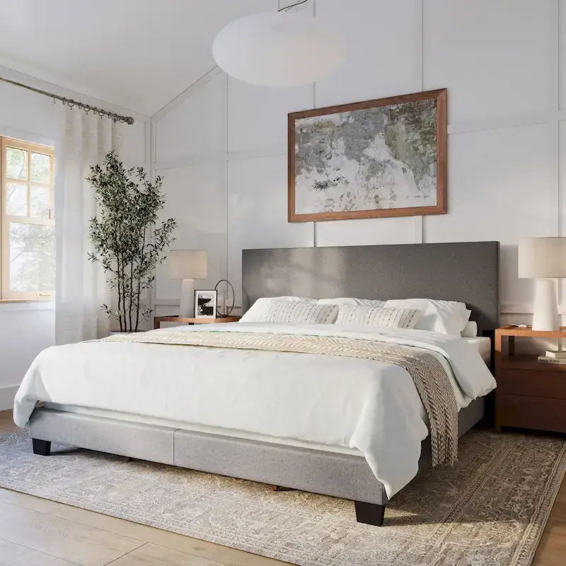 Modern King Bed with Upholstered Headboard (Box Spring Required)