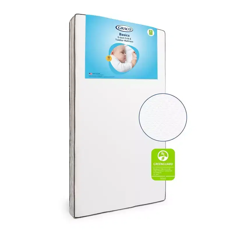 Graco Basics 5" Crib & Toddler Bed Mattress: Firm, Waterproof Cover, Standard Size Fiber Mattress