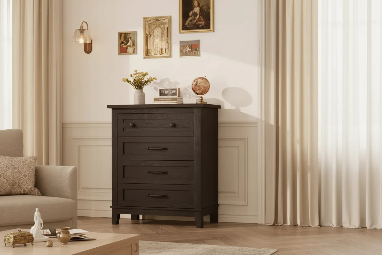4 Drawer Dresser, Tall Vertical Chest with Large Storage, Modern Closet Organizer for Bedroom, Living Room