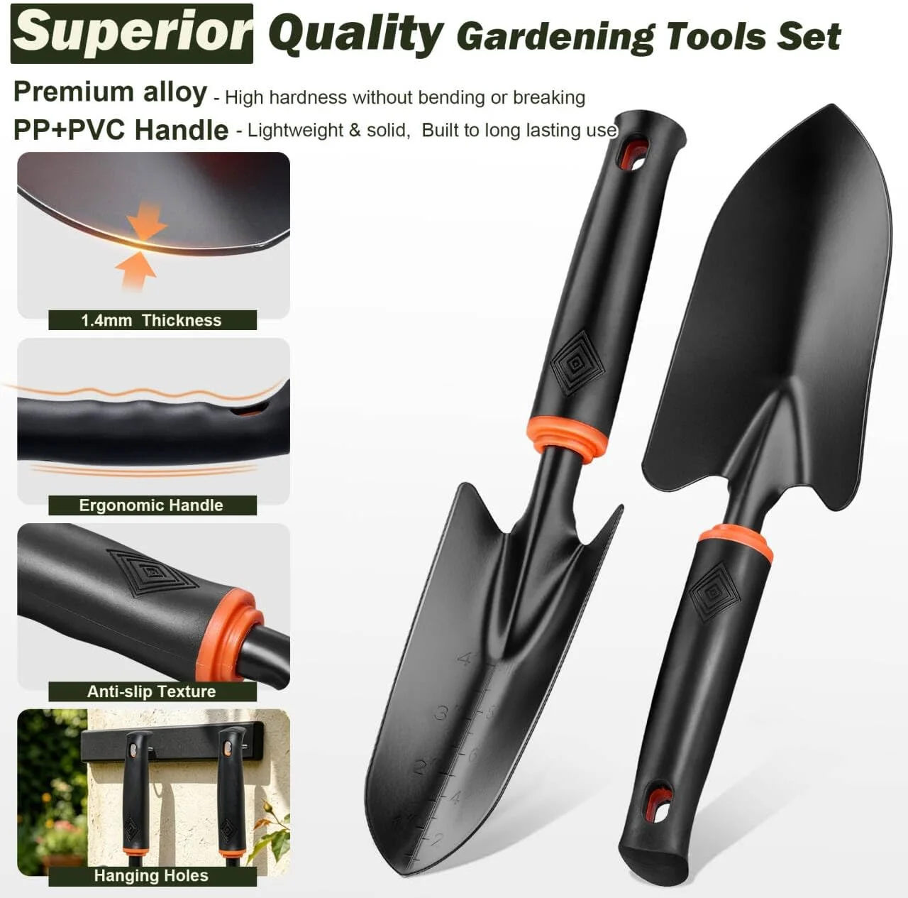 12 Pcs Garden Tool Set for Planting & Weeding, 1.4MM Thick Premium Steel, Ergonomic Contoured Grip, Indoor Outdoor Use