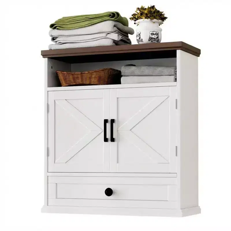 Bathroom Wall Cabinet, Farmhouse Medicine Cabinet, 24 Wide Cabinet with Drawer, Adjustable Shelf, Double Barn Doors, Storage Cabinet White