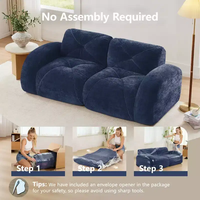 Clihome 2-Seater Tufted Sofa Couches with boneless Sofa,Soft Velvet Fabric,Bottom Anti-Slip Design,32D High Density Sponge,Ergonomic Design Bottom