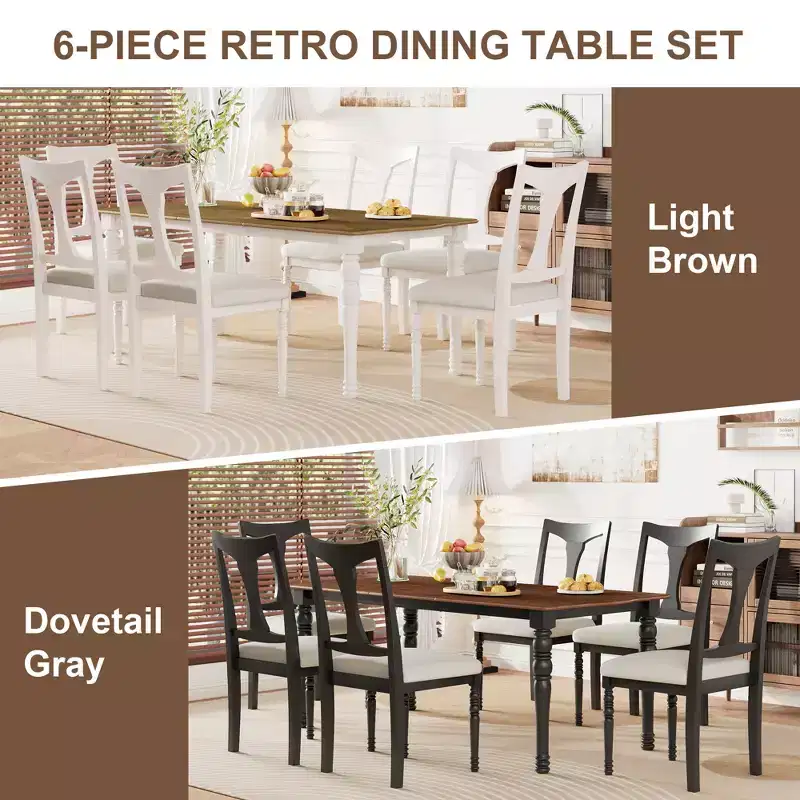 7-Piece Extendable Dining Set with 60-78 Table and 6 Upholstered Chairs