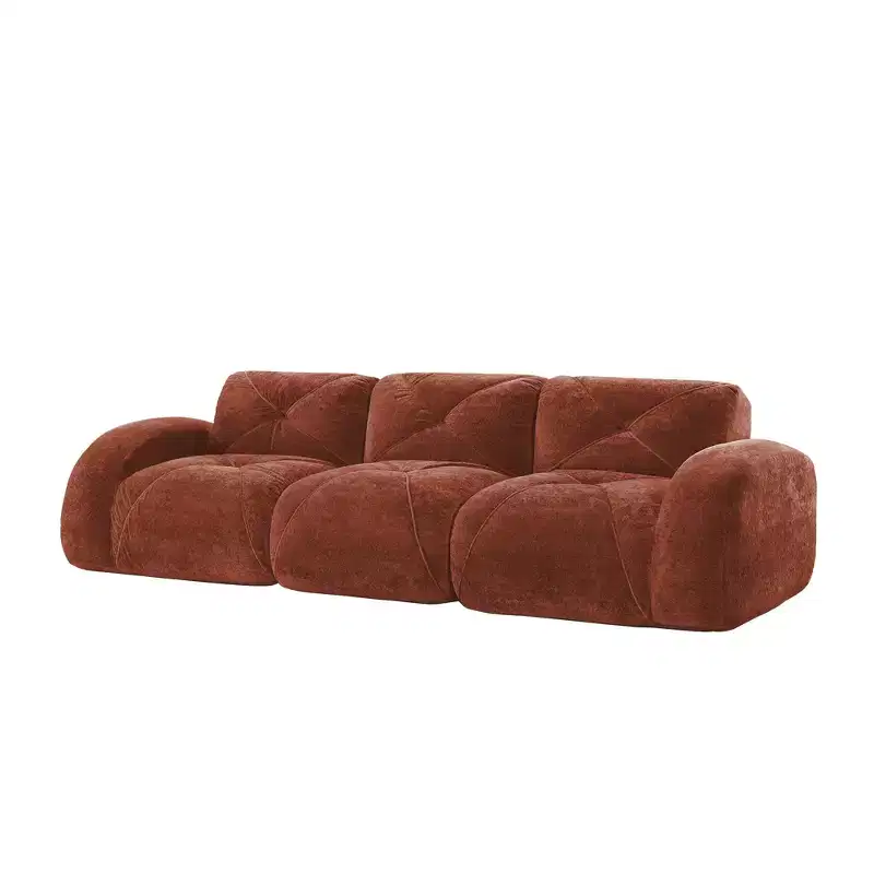 Clihome 110Boneless Sofa With Tufted,Soft Velvet Fabric,Modular Sectional Sofa,32D High Density Sponge,Anti-Slip Design,Ergonomic Design Bottom