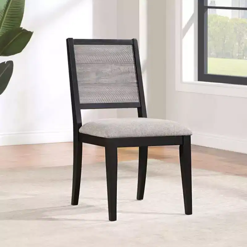 Simple Relax Set of 2 Fabric Upholstered Dining Side Chairs in Dove Grey and Black