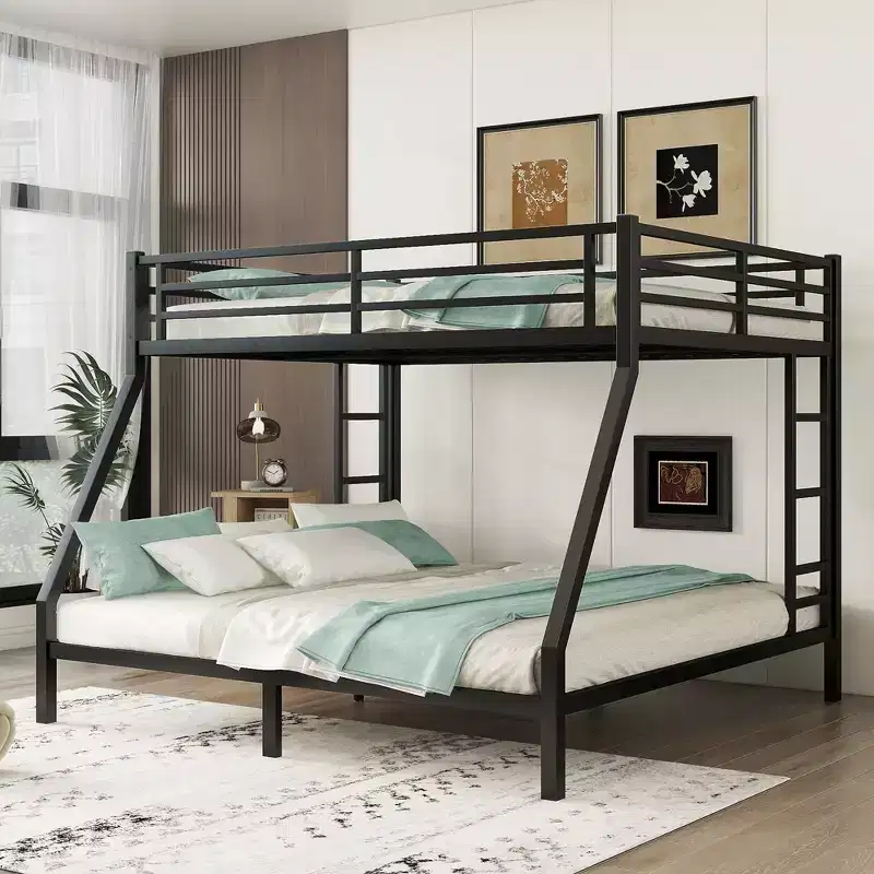 Metal Queen over King Bunk Bed for Teens and Adults Space-Saving and No Box Spring Needed Black