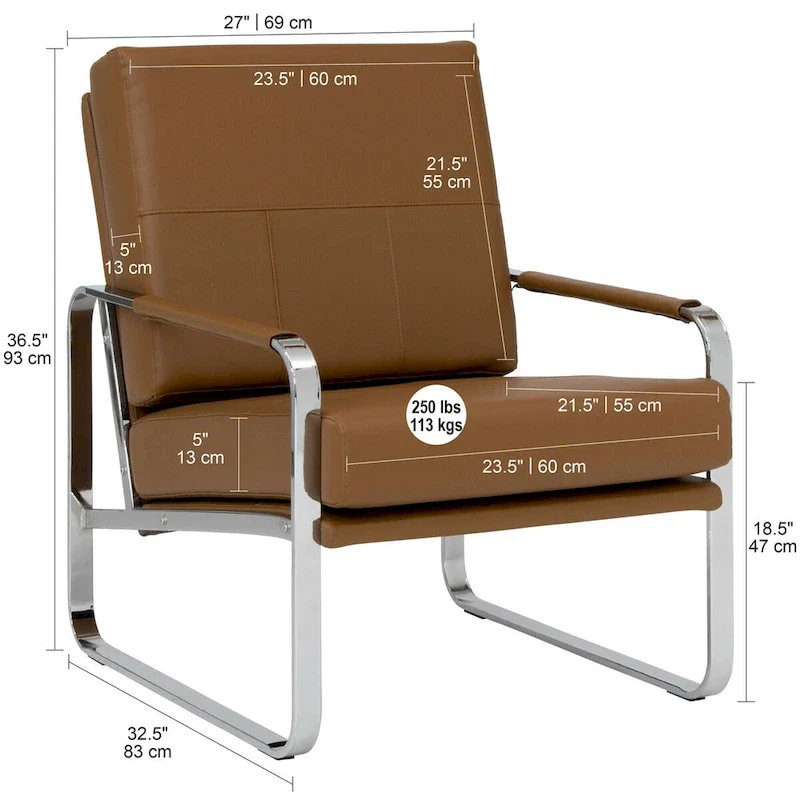 Studio Designs Home Allure Metal and Blended Leather Modern Accent Arm Chair