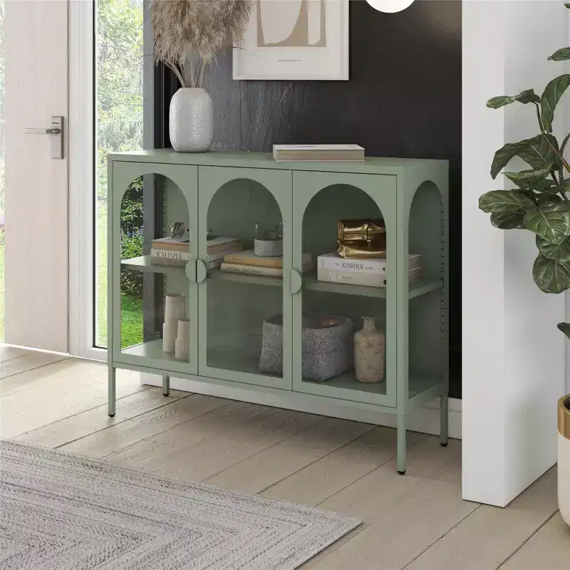 CosmoLiving by Cosmopolitan Chloe Metal Accent Cabinet With 3 Arched Glass Doors
