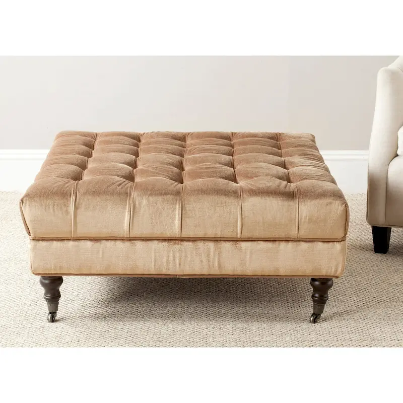 Button-Tufted Cocktail Ottoman – Cotton Viscose, Espresso Legs