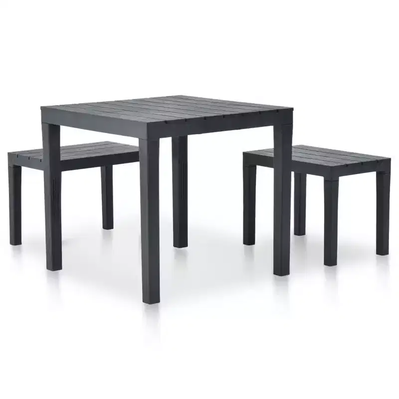 vidaXL Patio Furniture Set 3 Piece Outdoor Bench and Table Dining Set Plastic