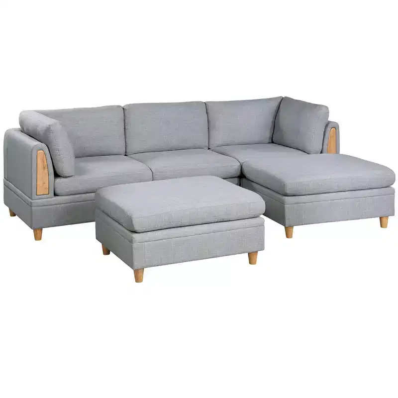 Okak Modern Convertible Sectional Sofa Couch with 2 Corner Wedges, 1 Armless Chairs, 2 Ottomans, Dorris Fabric 5pc Modular Sofa for Living Room