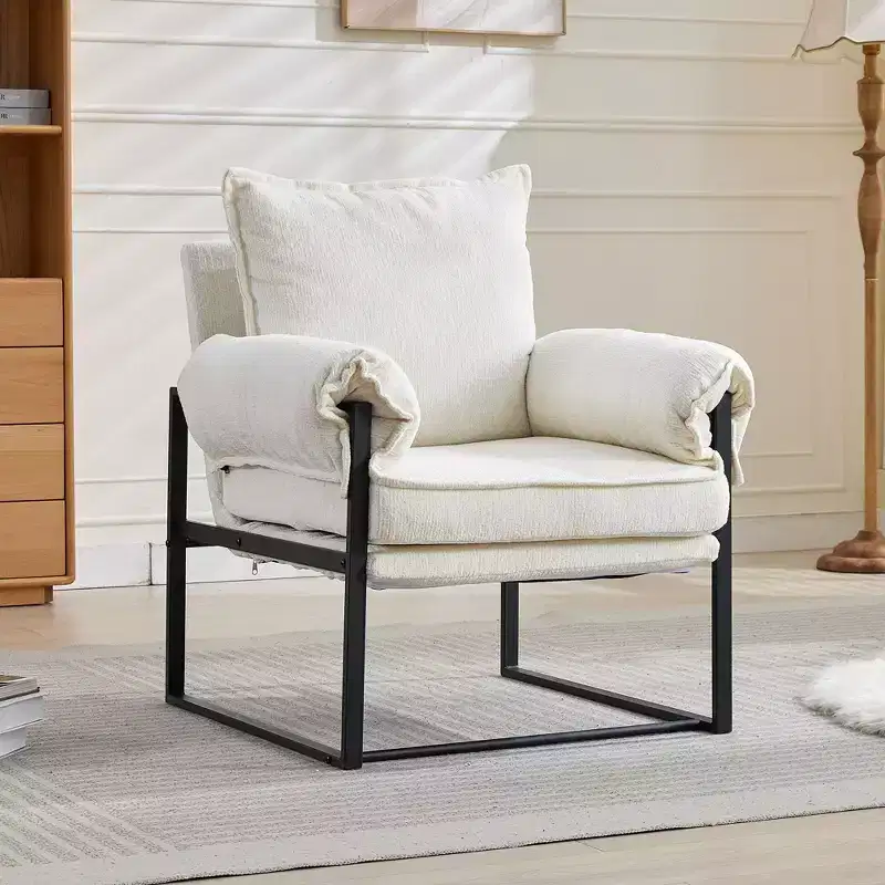 Okak Modern Chenille Upholstered Back Adjustable Armchair with Black Metal Frame,Leisure Recliner Chair for Living Rooms,Relaxation Areas