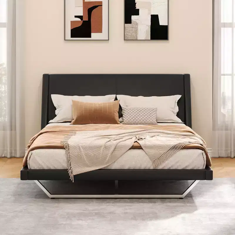Christopher Knight Home Adrian Modern PU Leather Upholstered Platform Bed Frame with Wave Curve Design