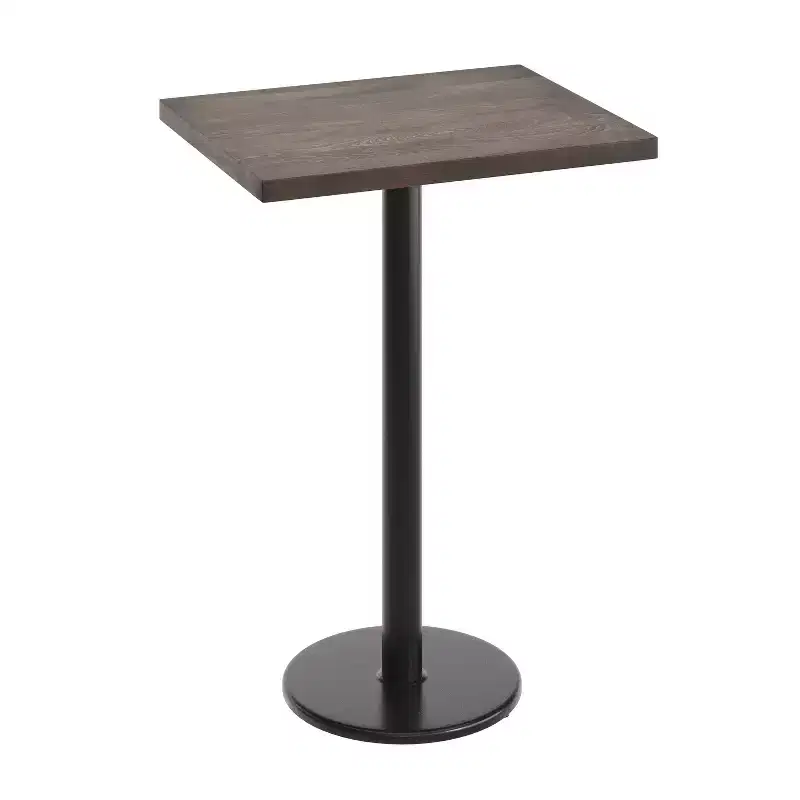 Flash Furniture Bennett Rectangular Solid Wood Commercial Indoor Tabletop with 18 Round Bar Height Rust-Resistant Cast Iron Base