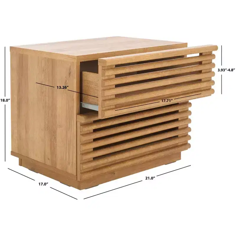 2-Drawer Nightstand with Reeded Wood Detail & Tapered Legs, Walnut Finish